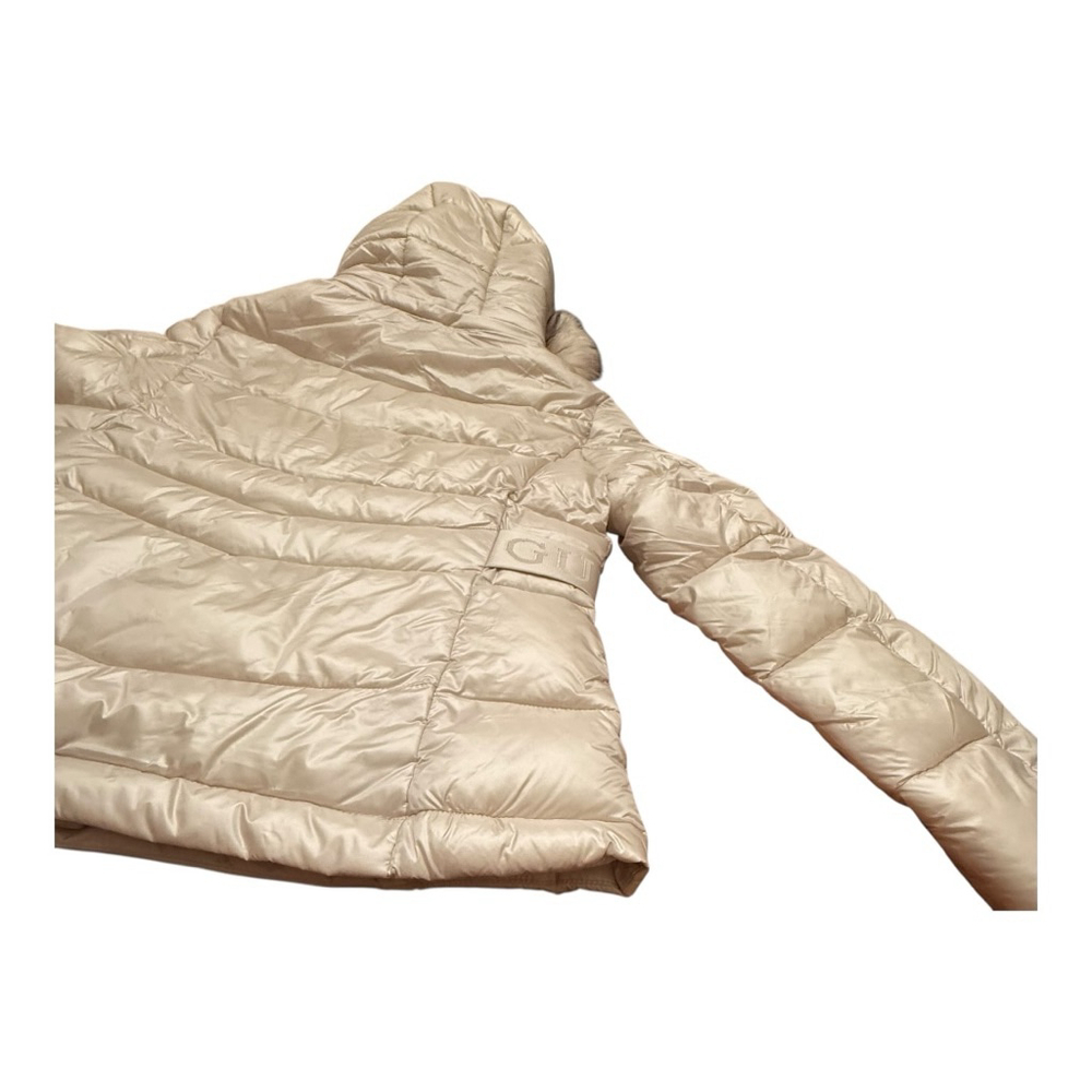 GUESS Beige Cream Puffer Jacket with Faux Fur Hood, Size M NWT - Picture 6 of 16
